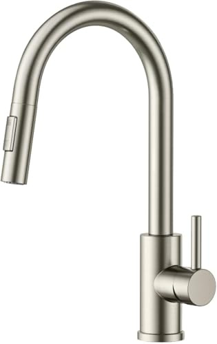FORIOUS Kitchen Tap, Kitchen Sink Taps Mixer with Pull Down Spray, High Arc pout Swivels 360 Single Handle, Stainless Steel
