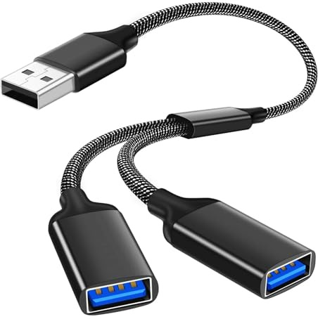Lanstorm USB Splitter 2 Port, Portable USB Splitter, Usb Male to Double Female Extension Cord Adapter, 1 In 2 Out Double Adapter, Compatible with PC Laptop Mouse Keyboard Flash Drive PS5 and Printer