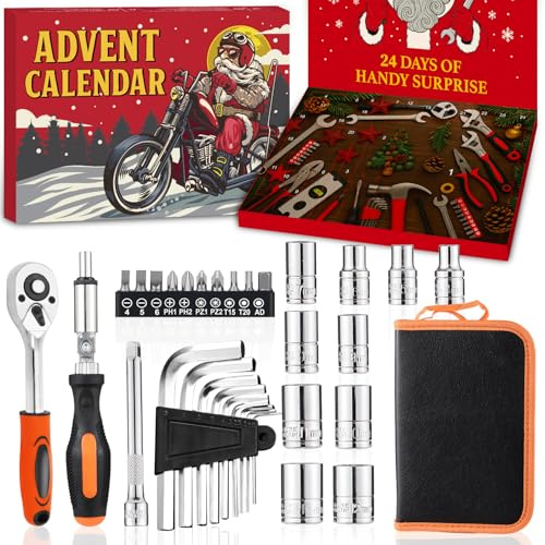 Werkzeug Adventskalender 2025 Männer Teenager Jungen, 24 Tage Weihnachtskalender mit Auto-Reparatur & Heimwerker Weihnachtsgeschenkidee 2025 für Papa, Ehemann und Freund