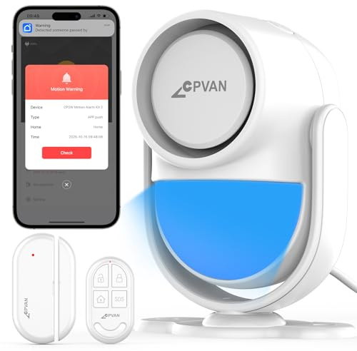 CPVAN Heim-Alarmsystem, 2,4 G WiFi PIR-Bewegungsmelder, kabellos, DIY, intelligenter Tür-/Fensteralarm für die Sicherheit zu Hause, mit Handy-App-Benachrichtigung, 3-teiliges Set (PIR-Alarm-Hub, 1