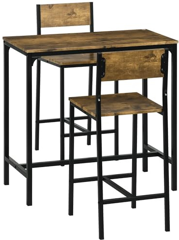 HOMCOM Ensemble table de bar avec tabourets de bar, table à manger, 2 chaises avec dossier, table de cuisine pour salle à manger, cuisine, marron rustique