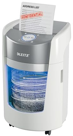 Leitz 83590000 - Destructora de Papel Microcorte IQ OptiMax Small Office 350 P5 con Tecnología de Giro de la Papelera, Capacidad 22L, Destruye 8-10 Hojas, Funcionamiento Continuo de 20 Minutos