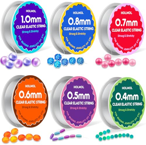 HOLMOL Elastische Band für Armbänder 6 Spule, Transparent Nylonschnur für Armbänder Selber Machen 0.4/0.5/0.6/0.7/0.8/1mm Kit, Gummiband für DIY-Schmuck Herstellung