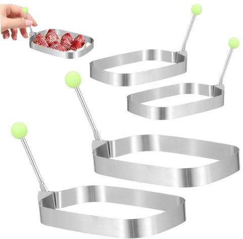 STOBAZA Molde Rectangular de Acero Inoxidable para Panqueques y Huevos Fritos con 4 Piezas, Fácil Desmoldeo y Limpieza, Adecuado para Desayuno