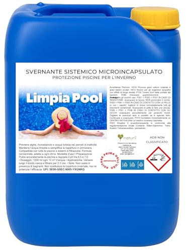 Ossian Pool Svernante Microincapsulato Sistemico No Schiuma – Trattamento Invernale Piscine – Azione Antialghe, Battericida, Fungicida e Schiarente – Protezione Acqua Vasca durante inattività (10 Kg)