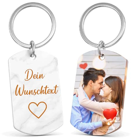NEU! Schlüsselanhänger personalisiert mit Wunschbild, Name & Datum – Individuelles Geschenk für Männer & Frauen – Schlüsselring mit Wunschtext – Perfekt für Geburtstag, Jahrestag & Weihnachten