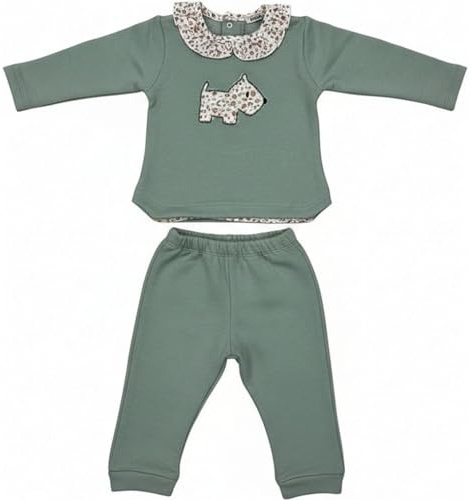 BABIDU | Chandal Niña con Sudadera Bordado Perrito y Cuello Estampado Floral, Pantalón Largo a Juego, Conjunto Felpa Algodón Suave, Chandal Niña Completo de 1 a 4 Años