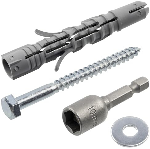 AERZETIX - Kit de 50 chevilles Ø10x70 mm en nylon + 50 vis tirefond Ø6x70 mm + 50 rondelles larges pour boulon M6 + 1 douille embout de vissage à 6 pans creux 1/4 SW10