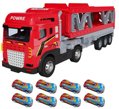 Catapulting Racing Track | Carrier Truck med 8-bilars hopfällbar utmatningsbana, lagringsbilsleksak Dubbellagers metalltransporterleksak för flickor och pojkar