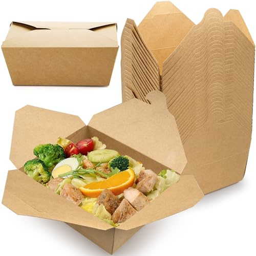 50 Stück Take Away Boxen 1400 ml, Kraftkarton-Speiseboxen mit Faltdeckel | Große To-Go-Boxen für Reis, Pasta, Salate und Snacks – ideal für Imbiss, Catering, Foodtrucks, Feiern und Veranstaltungen