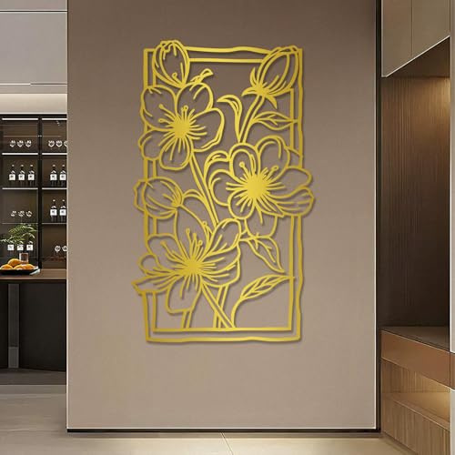 Decorazione murale in Metallo Dorato a Forma di Giglio, Arte Floreale in Metallo, Scultura Moderna a Forma di Giglio per Soggiorno, Camera da Letto, corridoio e Scale (Oro 59 x 36 / 150 x