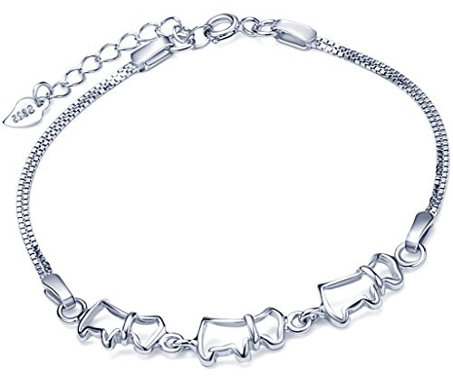 Yumilok 925 Sterling Silber Hohle Hunde Charm-Armband Armkette Doppel Strangarmbänder Armschmuck für Damen Frauen Mädchen, 6.7-7.7 Verstellbar