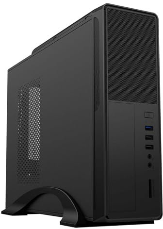 CiT S014B Micro-ATX Slim Office PC Case with 300W Power Supply – Micro-ATX & Mini-ITX Support – SD/TF Card Reader – 80mm Fan Pre-Installed – USB 3.0 & USB 2.0 – Business Workstation Case | Black