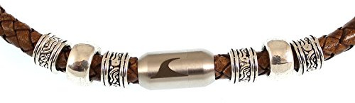 WAVEPIRATE® Echt Leder-Halskette Charm F Cognac/SI Herren Männer