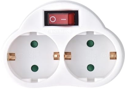 Perel Hoja multiplicada con Interruptor, 2 enchufes Schuko (Tipo F), Polipropileno, Interior, Uso Blanco