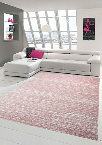 Designer und Moderner Teppich Wohnzimmerteppich Kurzflor Uni Design in Rosa Größe 160x230 cm