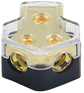 RKURCK 2 way Power Distribution Block, 0/2/4 AWG Gauge in, 4/8/10 Gauge Out,Car Audio Stereo Amp Distribution Connecting Block for Audio Splitter (1 in 2 Out)