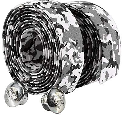 Focket Reflektierendes Griffband Wrap, Rennrad Fahrrad Lenkerband Camouflage Bike Lenkerband mit reflektierenden Lenker(Schwarz + Weiß)
