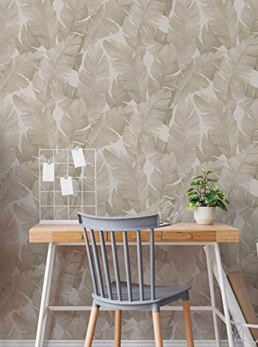 marburg Papier peint non-tissé Beige Moderne Naturelle Florale Feuilles Plante Avalon pour chambre de mouton salon ou cuisine Qualité supérieure 100% Fabriqué en Allemagne 10,05 x 0,53m 31625