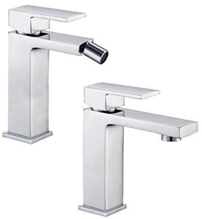 Miscelatore Rubinetto Bidet Cromato + Miscelatore Rubinetto Lavabo Cromato Bagno Casa