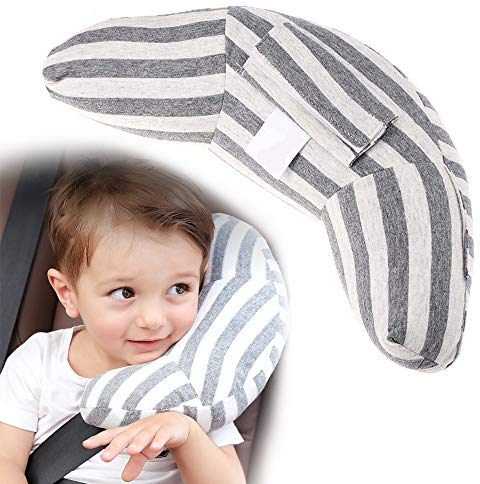 Gurtpolster für Kinder - Auto SchlafkissenReise-Nackenkissen Nackenhörnchen Sicherheitsgurt Auto Sitz Kopfkissen Gürtel Pillow Schulterschutz Maschinenwaschbar Super weich (Grau)