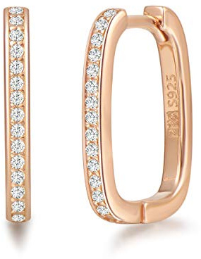 Damen Creolen Ohrringe Rechteckige Klein aus 925 Sterling Silber mit Funklend Zirkonia Minimalist Personalisiert Modisch Geschenk Schmuck für Damen Mädchen - Größe: 15 * 12.5 mm