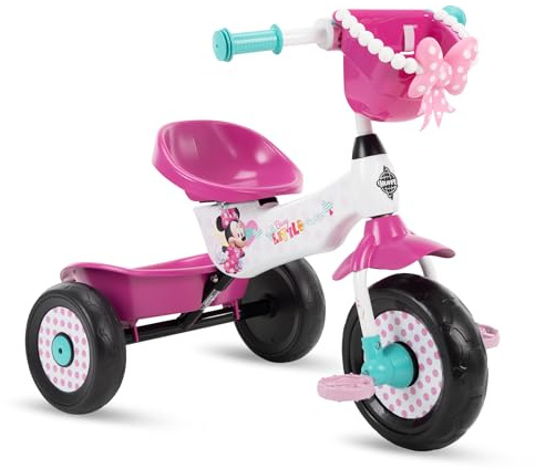 Huffy Disney Minnie Mouse Girl's Trike, Ideal for Ages 3+, Minnie Mouse Graphics, Pink Handlebar Bow Basket, Storage Bins for Snacks or Toys, Sturdy and Durable, Safe for Toddlers