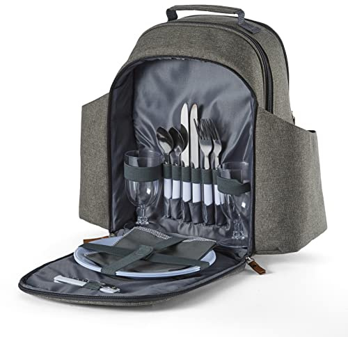 Tower Coast & Country by CC879023 Heritage-Zaino da Picnic Imbottito per 2 Persone, con Set di stoviglie, Isolante, Marrone Chiaro, Plastica Acetato del Vinile dell'etilene, Verde e Tan, 5 L
