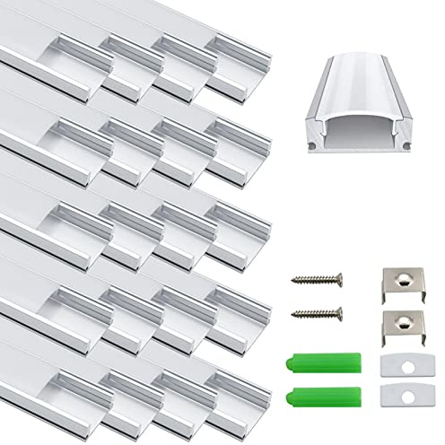 inShareplus LED Aluminum Channel System, 3.3ft/1 Meter, 20 Pack, Silver, U Shape with Milk White Cover, End Caps and Mounting Clips, Aluminum Profile for LED Strip Light Installation