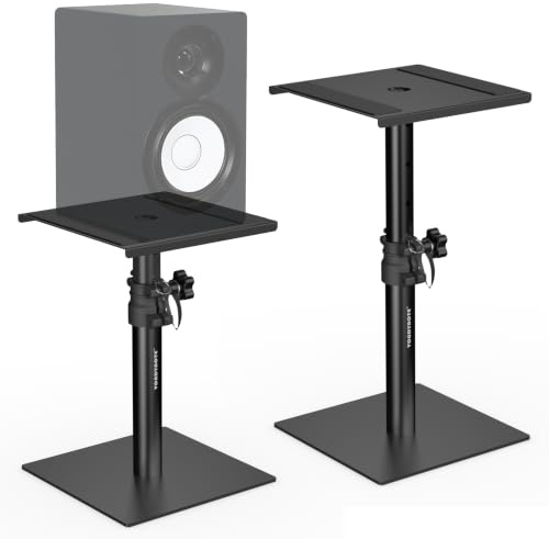Vondynote Set of 2 Desktop Studio Monitor Speaker Stands Bookshelf Speaker Stands | Set of 2, Flat Base, Adjustable Height 12-18, Tabletop Monitor Stands