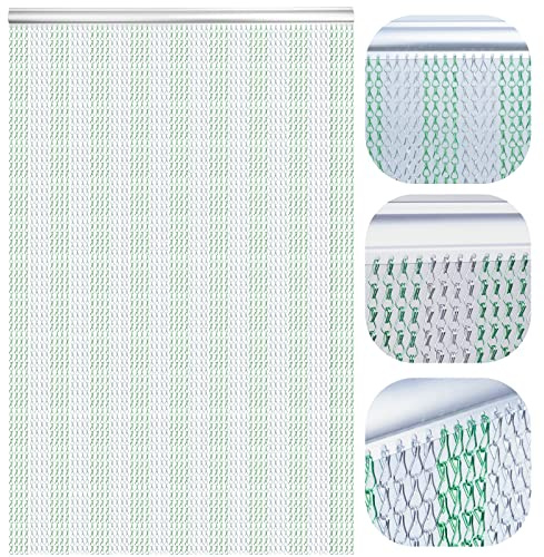 LYMMIYTC Chain Curtain Door Screens 90 x 200cm Aluminium Chain Curtain for Doorways Decoration, Metal Fly screens Insect Blinds Pest Control (Green & Silver)