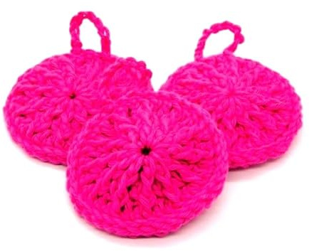 (KP0-3) 3 Kosmetikpads Abschminkpads gehäkelt aus Baumwolle in Pink umweltfreundlich waschbar Make Up
