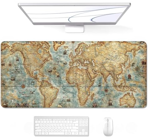 Auhoahsil Large Mouse Pad, XXL Gaming Mousepad, Desk Mat for Desktop, Thick Rubber, Big & Long Size, Stitched Edges, Full Desk Pad for Laptop & Computer, Extended 31.5 x 11.8 in, Vintage World Map