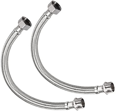METALLIXITY 2 Stück Wasserhahn-Zulaufleitungskonnektor 400mm/16 | Wasserzulaufschlauch-Konnektor, 304 Edelstahl, G1/2 Weiblich zu G1/2 Männlich, Für Küche Badezimmer