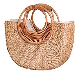 ISAKEN Frauen Strohtaschen Handgewebte Strandtasche Rattan Tasche Schnalle Stil Böhmen Handgefertigt Stroh Crossbody Geflochtene Damen Tasche für Arbeit Reise Party Hochzeit Outdoor