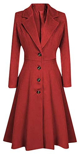 IQYU Wool Coat Women's Winter Black Long Winter Dress Women's Long Sleeve Warm Elegant Tailored Winter Jacket Lapels Wool Jacket Autumn Winter Classic Vintage Slack Trench Coat Slim Fit Women Winter