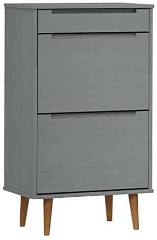 vidaXL Schuhschrank Schuhablage Schuhregal Schuhständer Schuhaufbewahrung Schuhkipper Schuhkommode Grau 59,5x35x103cm Massivholz Kiefer