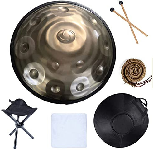 PROPFE 432 Hz Handpan-Drums-Sets, d-Moll 22 Zoll 10/12-Noten-Stahl-Handtrommel mit weicher Handpan-Tasche, 2 Handpan-Schlägeln, Handpan-Ständer
