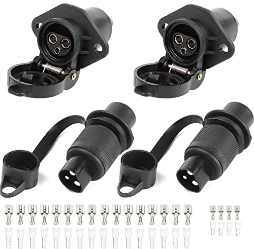 AGRISHOP 2 Pezzi Spina 3 Poli Trattore e 2pezzi Presa 3Poli Trattore 12v 24v Impermeabile,Spina e Presa per Rimorchio 3 Poli Connettori Femmina Maschio con Connettori a Forcella Manicotto