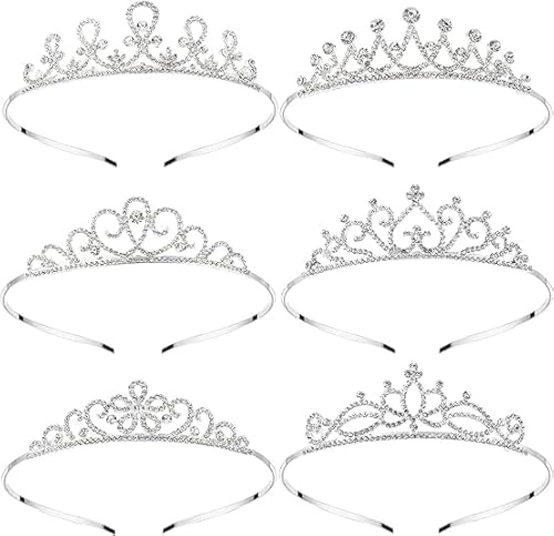Mezchi 6 Pack Crystal Tiara Headband, Silver Princess Crown, Rhinestone Headband for Women, Girls, Princess Tiara Hair Accessories for Birthday Party, Wedding