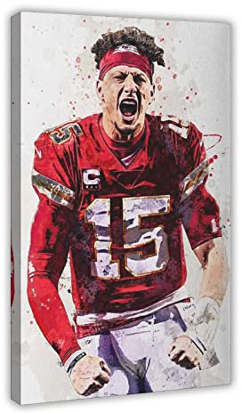 THNIKK Patrick Mahomes American Football Quarterback Schlafsaal Schlafzimmer Wandkunst Deco Poster Leinwand Poster Schlafzimmer Dekor Sport Landschaft Büro Zimmer Dekor Geschenk Rahmenstil 50 x 75 cm
