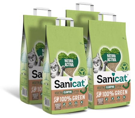 Sanicat – Pflanzliche Klumpstreu Natura Activa 100 % Green | Hohe Absorption und natürliche Klumpenbildung | Recyceltes Produkt, biologisch abbaubar und kompostierbar | Packungsgröße 10 l