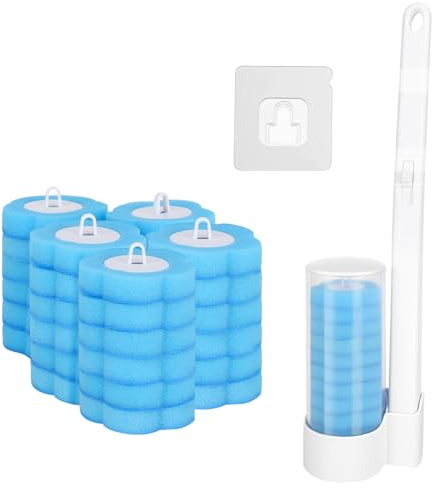 FRIUSATE 32 Pcs Toilet Brush Replacement Head with Handle, Disposable Toilet Brush Wall-mounted Holder Cleaner Set Toilet Wand Kit Disposable Toilet Cleaning System Toilet Cleaning Brush for Bathroom