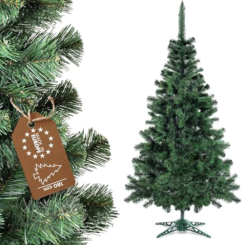 KADAX - Albero di Natale artificiale, realistico, realizzato in UE, 155-220 cm, abete sintetico con robusto supporto in plastica (180 cm v2)