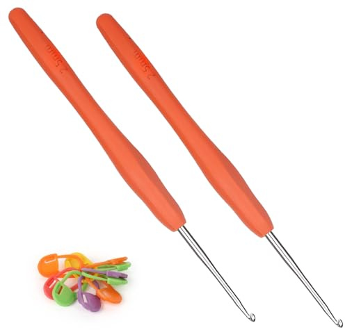 Coopay Häkelnadeln 2,5 mm, 2 Stück Metall Häkelnadel, Ergonomische Häkelnadel mit Weichen Griff für Arthritische Hände, TPR Griff Häkelnadeln für Anfänger & Profis, Bequemes Häkelnadel 2,5 mm