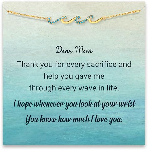 STORYJEWELLERY Mothers Day Gifts, Mom Bracelet, Gifts for Moms, Wave Bracelet for Mother, Mom Jewelry, Womens Day Birthday Presents