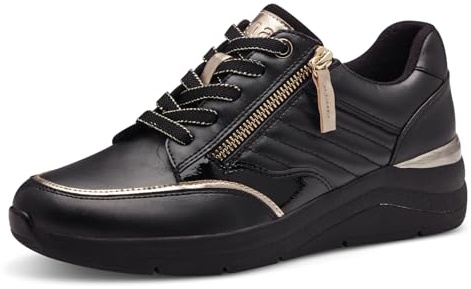 Jana Damen Wedge Sneaker mit Reißverschluss Vegan, Schwarz (Schwarz/Gold), 38 EU