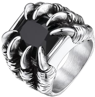 Bestyle Zirkonia Dragon Claw Bandring, Textgravur, Edelstahl, Gothic Dragon Ring Synthetischer Achat Ring für Männer, Vintage Daumen Pinky Ring, Personalisierte Geschenk für ihn, Ringgröße 54-72