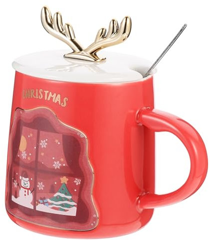 1pc Weihnachtsbecher Mit Deckel Keramik Wasserbecher Weihnachtsmotiv Muster Urlaub Becher Büro Wasserbecher Tasse Mit Löffel