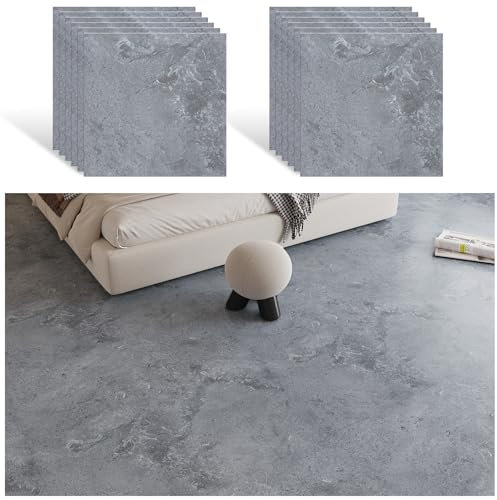 VEELIKE PVC Bodenbelag Betonoptik Vintage Selbstklebende Bodenfliesen Beton Grau Vinylboden Fliesenoptik Fliesenaufkleber Boden Badezimmer Wasserfest Selbstklebende Fliesen Garage 30cm×30cm 12 Stück